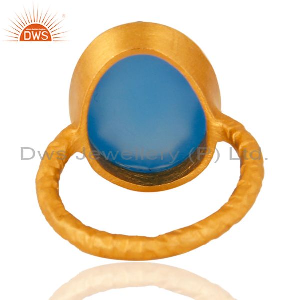 Suppliers Sterling Silver Blue Chalcedony Natural Gemstone Handmade Ring - Gold Plated
