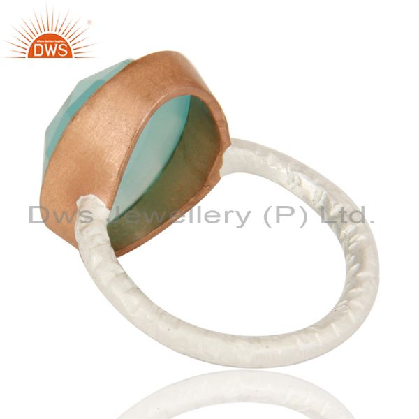 Suppliers Dyed Aqua Blue Chalcedony Gemstone Sterling Silver Ring With Rose Gold Plated