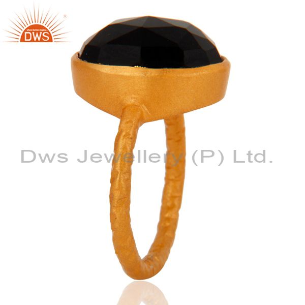 Suppliers 925 Sterling Silver Black Onyx Gemstone Ring With 18K Gold Plated Jewelry