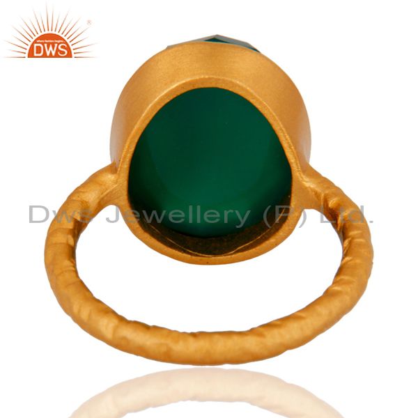 Suppliers 24K Gold-Plated 925 Sterling Silver Handmade Gemstone Green Onyx Stack Ring SZ 7