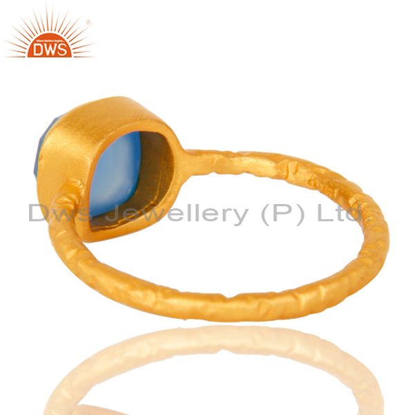 Suppliers 18K Yellow Gold Over Sterling Silver Dyed Blue Chalcedony Stacking Ring