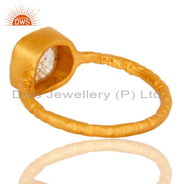 Suppliers 18K Yellow Gold Plated Sterling Silver Rutilated Quartz Gemstone Stackable Ring