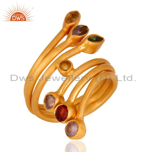 Suppliers Handmade Sterling Silver Multi Color Gemstone Women Ring With 18K Gold Plated