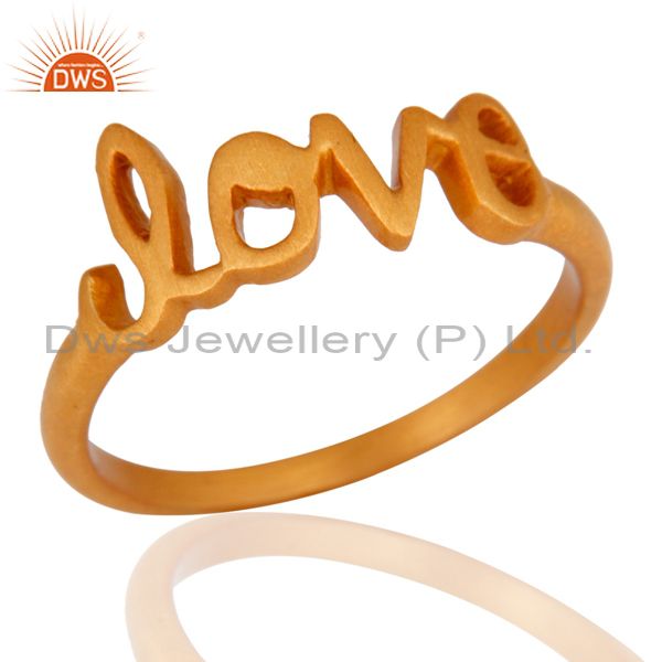 Designers 18K Yellow Gold-Plated Sterling Silver Cursive Style "Love" Band Ring