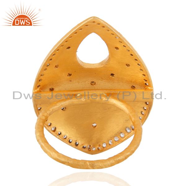Suppliers New Collection 24k Yellow Gold Plated Flower & Leaf Designer White Zircon Ring
