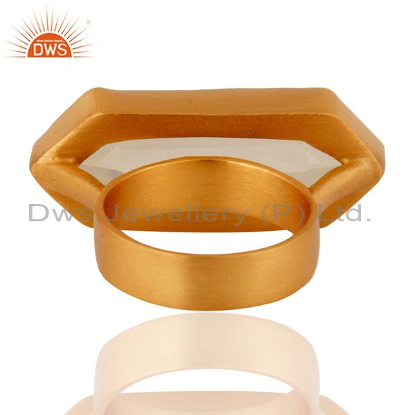 Suppliers 24K Yellow Gold Plated Brass Opalite Gemstone Bezel Set Fashion Ring