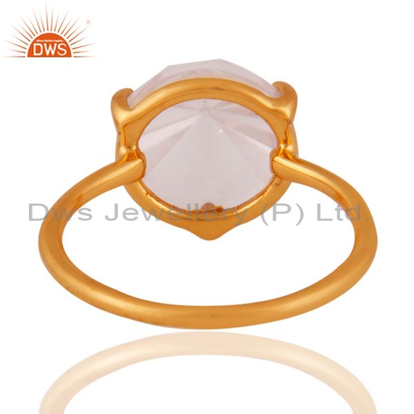 Suppliers 24k Yellow Gold Plated 925 Sterling SIlver Natural Rose Quartz Gemstone RIng