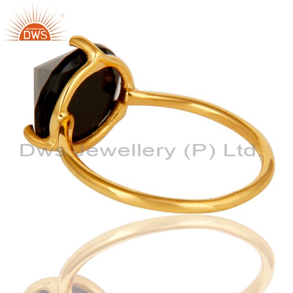 Suppliers Natural Semi Precious Stone Black Onyx 925 Sterling Silver 18k Gold Plated Ring