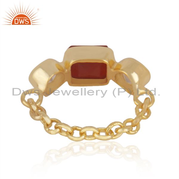 Suppliers 22k Gold-Plated Sterling Silver Carnelian & Chalcedony Gemstone Chain Ring