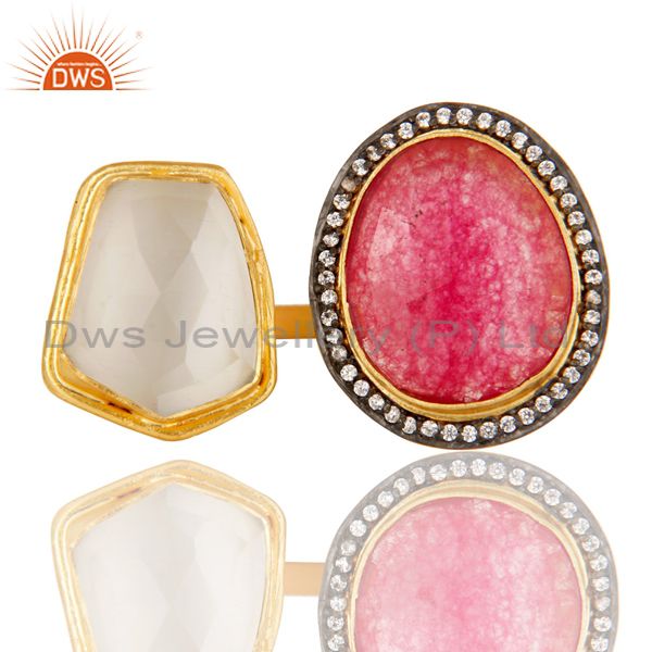Suppliers 18K Yellow Gold Plated Brass White Moonstone And Red Aventurine Fashion Ring