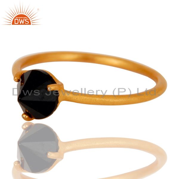 Suppliers 14K Yellow Gold Plated Sterling Silver Prong Set Black Onyx Stacking Ring