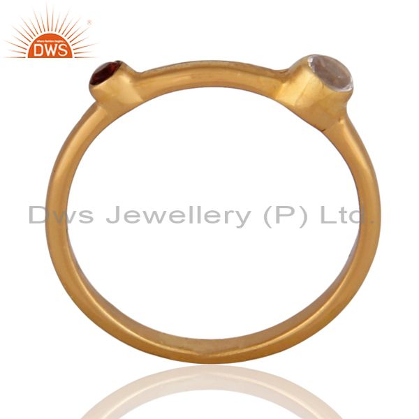 Suppliers 18K Gold Plated  Silver Garnet And Rose Quartz Gemstone Designer Ring
