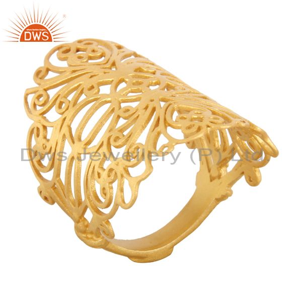 Suppliers 18K Yellow Gold Plated Sterling Silver Filigree Long Midi Finger Knuckle Ring