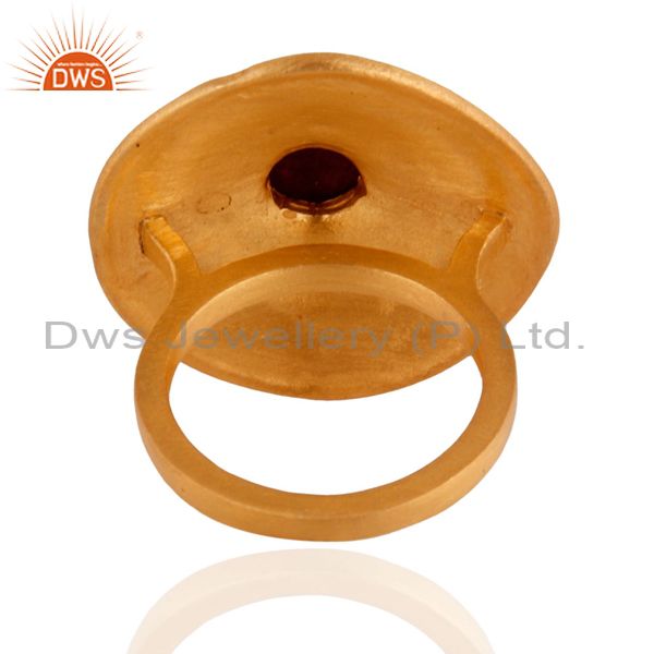 Suppliers 22K Yellow Gold Plated Dyed Ruby Granulated Rope Cocktail Brass Ring