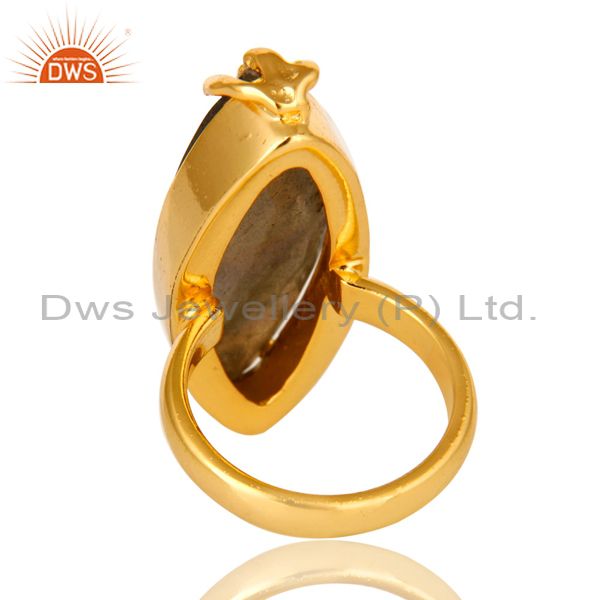 Suppliers 14K Yellow Gold Plated Brass Faceted Labradorite Gemstone Statement Ring
