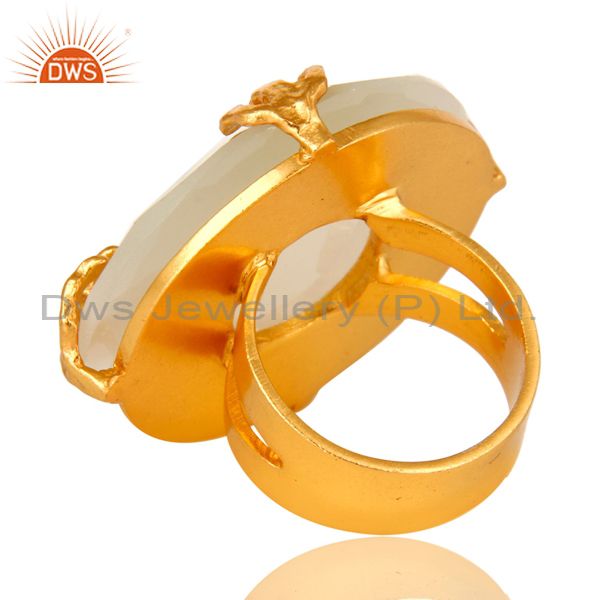 Suppliers 24K Yellow Gold Plated Brass Prong Set White Moonstone Cocktail Ring