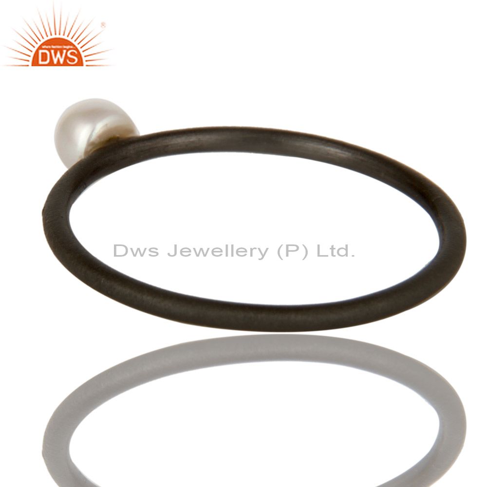 Suppliers Oxidized 925 Solid Sterling Silver Natural White Pearl Stackable Ring