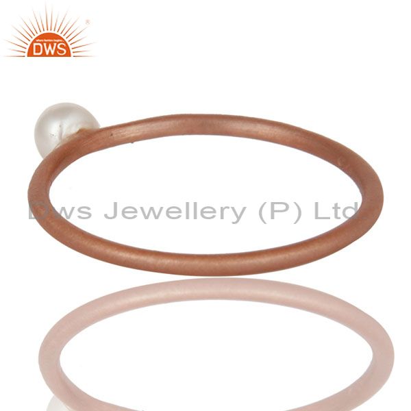 Suppliers 18K Rose Gold Plated Sterling Silver Natural White Pearl Stackable Ring