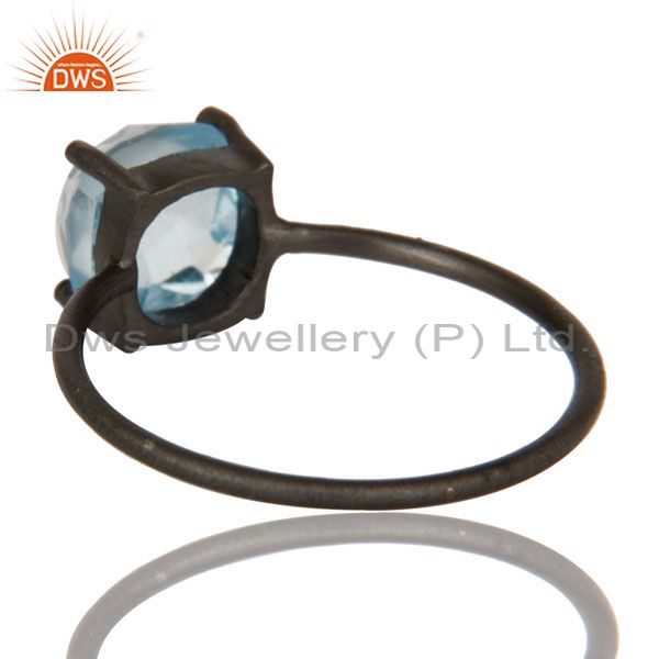 Suppliers Oxidized Sterling Silver Natural Blue Topaz Prong Set Gemstone Stackable Ring