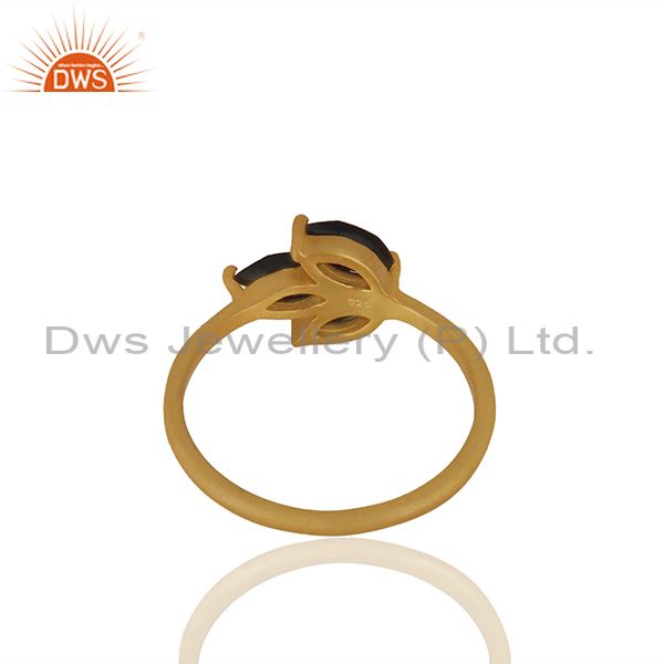 Suppliers Black Onyx Prong Set Gemstone 925 Silver Gold Plated Women Rings