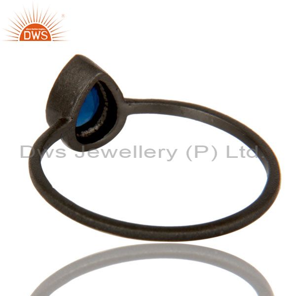 Suppliers Oxidized Sterling Silver Blue Corundum Gemstone Stacking Ring
