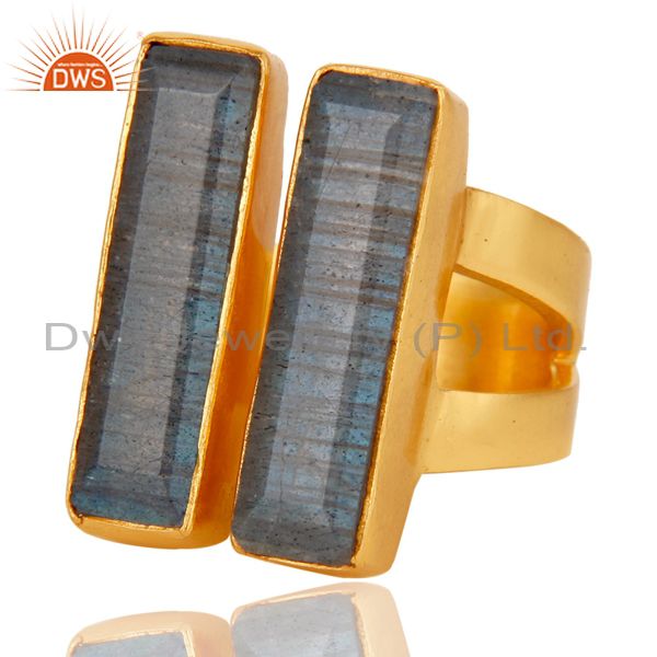 Suppliers 22K Yellow Gold Plated Labradorite Brass Statement Ring Fashion Jewelry
