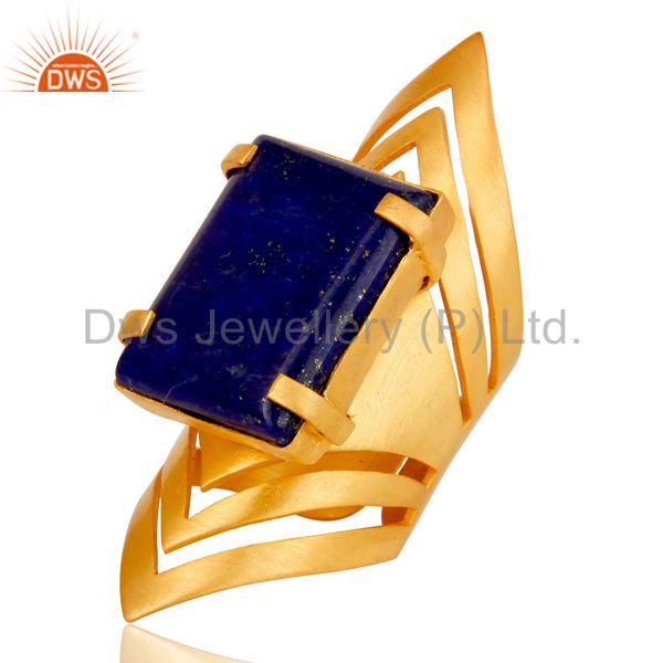 Suppliers 22K Yellow Gold Plated Handmade Fashion Natural Lapis Lazuli Brass Knuckle Ring