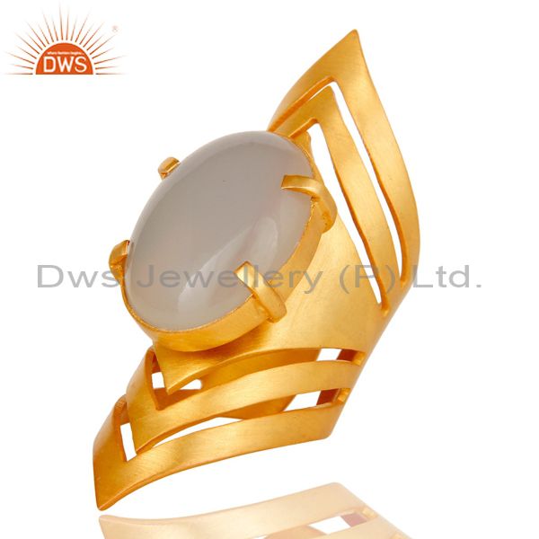 Suppliers 22K Yellow Gold Plated Handmade Fashion Natural Chalcedony Brass Knuckle Ring