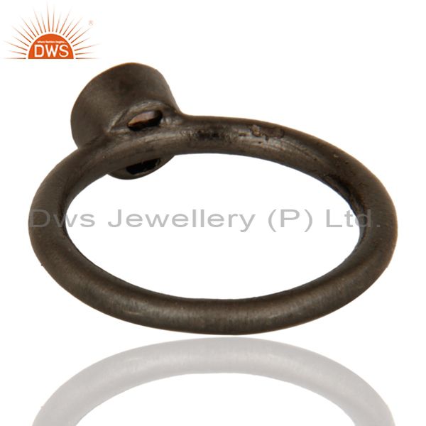 Designers Black Rhodium Plated Sterling Silver Natural Labradorite Gemstone Stacking Ring