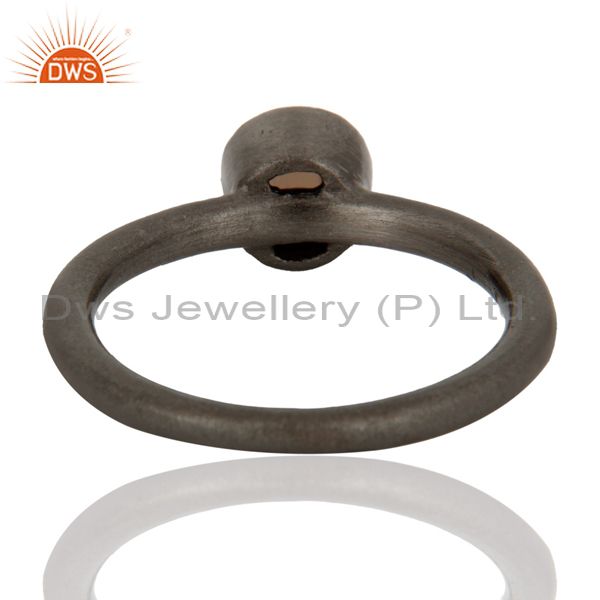 Designers Black Rhodium Plated Plated Sterling Silver Natural Smoky Quartz Stacking Ring