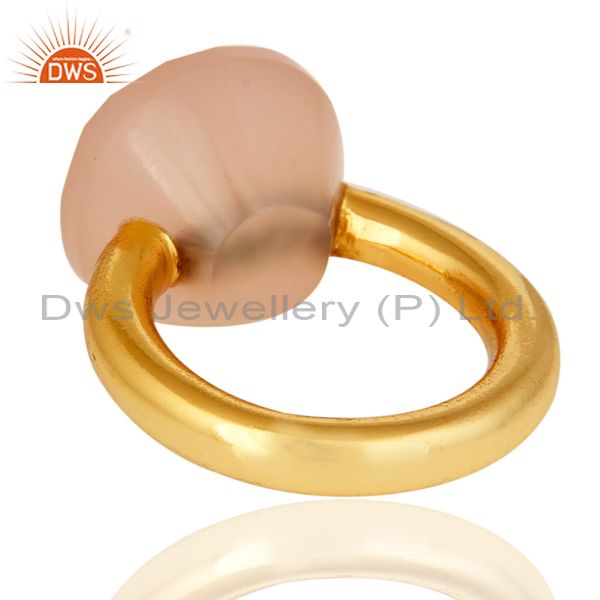 Designers Faceted Rose Chalcedony 18K Yellow Gold Plated Sterling Silver Stackable Ring