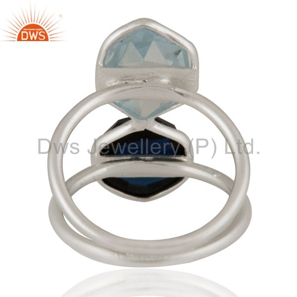 Designers 925 Sterling Silver Blue Corundum And Blue Topaz Bezel-Set Ring