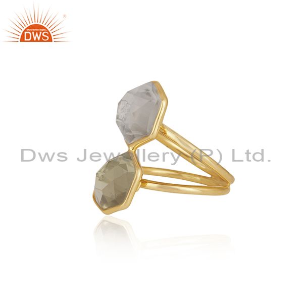 Suppliers 18K Yellow Gold Plated Sterling Silver Crystal Quartz Split Shank Statement Ring