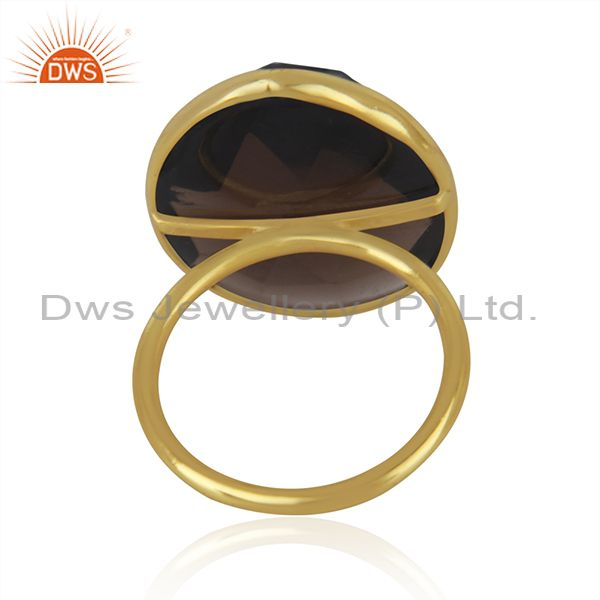 Suppliers Bezel Set Smoky Quartz Faceted Ring In 18K Gold Over Sterling Silver