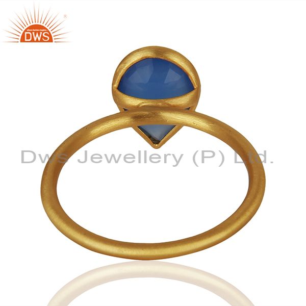 Suppliers Blue Chalcedony Gemstone Gold Plated 925 Silver Stackable Ring Jewelry
