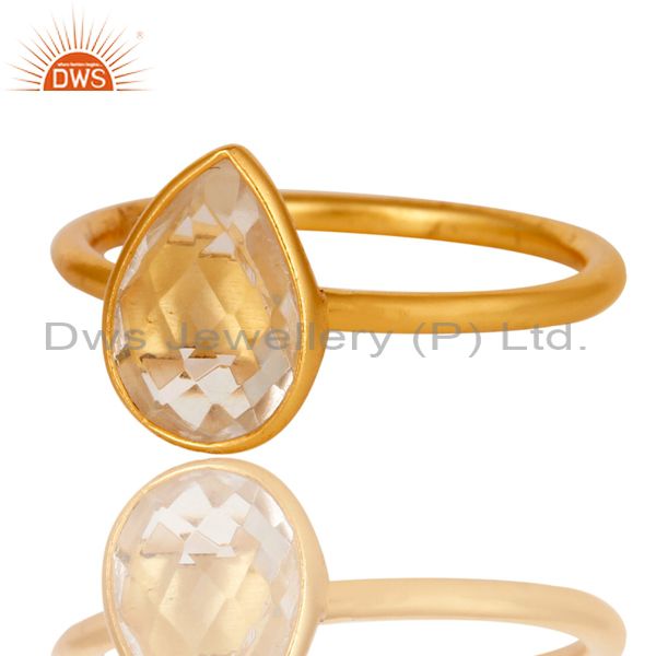 Designers 18K Gold Plated 925 Silver Natural Crystal Quartz Pear Shape Gemstone Stack Ring