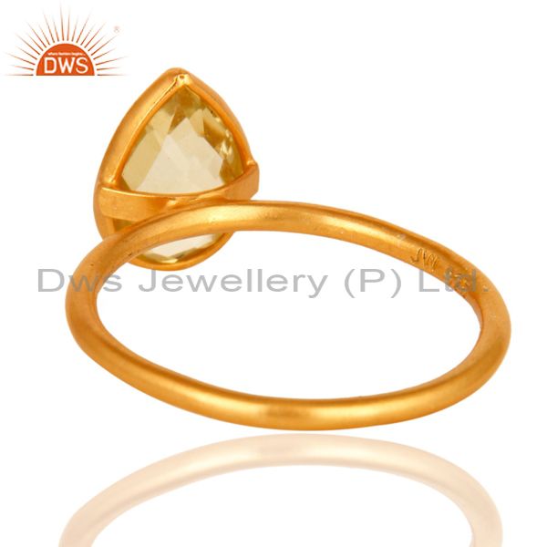Designers 18K Yellow Gold Plated Sterling Silver Natural Lemon Topaz Bezel Gemstone Ring