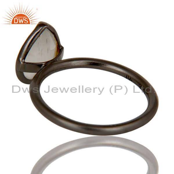 Designers Oxidized Sterling Silver White Moonstone Bezel Set Drop Stacking Ring