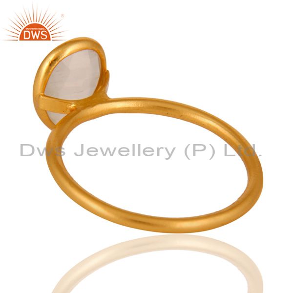 Designers Shiny 18K Yellow Gold Plated Sterling Silver White Moonstone Bezel Set Ring