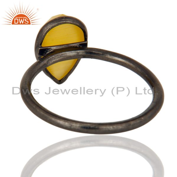 Designers Black Rhodium Plated Sterling Silver Yellow Moonstone Bezel Set Drop Ring