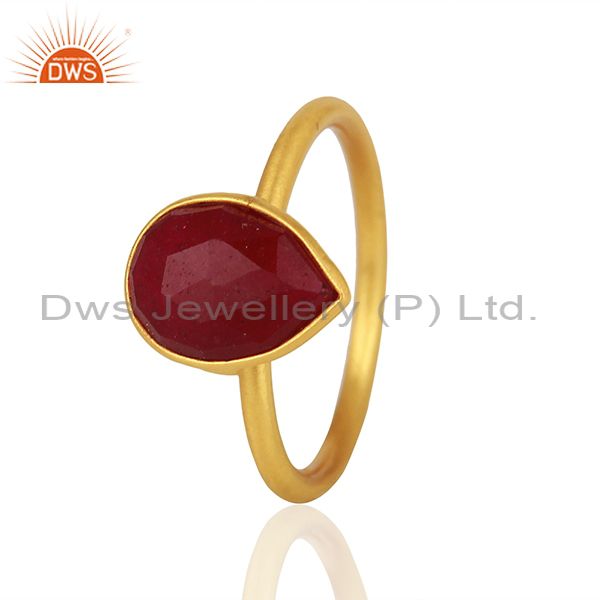 Suppliers Ruby Red Gemstone Gold Plated 925 Silver Rings Jewelry Manufacturer