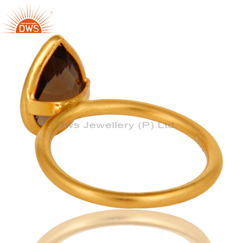 Designers 18K Yellow Gold Plated Sterling Silver Smoky Quartz Bezel Set Stackable Ring