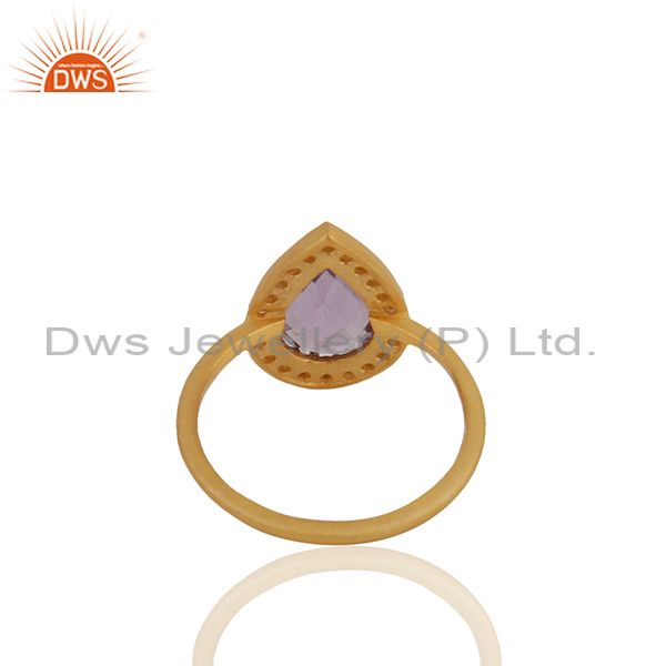 Suppliers Pear Shape Amethyst Birthstone White Topaz 925 Silver Gold Plated Ring