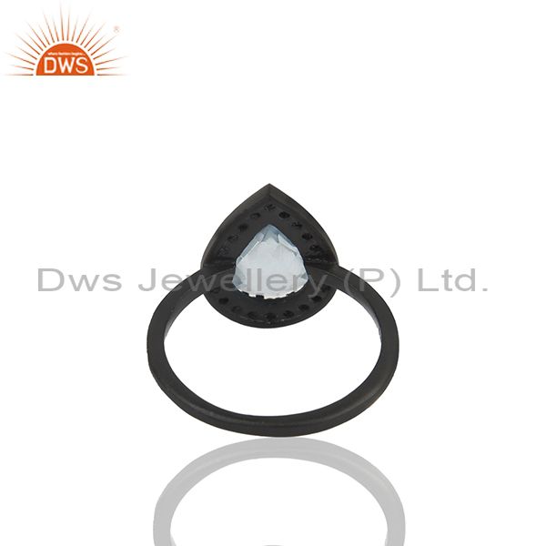 Suppliers Blue and White Topaz Black Sterling 925 Silver Ring Manufacturer