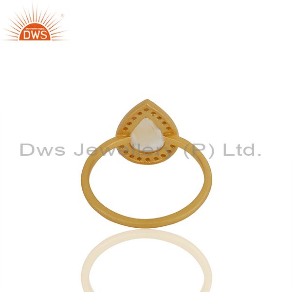 Suppliers Pear Shape Crystal Quartz Gold Plated 925 Silver Girls Ring Wholesale