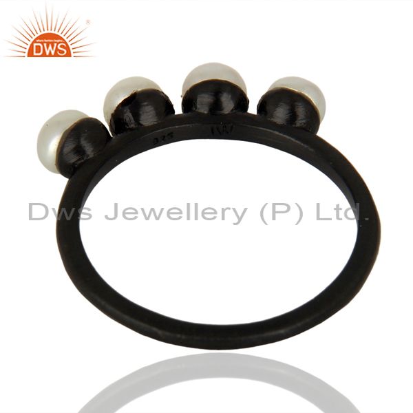 Suppliers Pearl Band Black Oxidized 925 Sterling Silver Ring Gemstone Jewelry