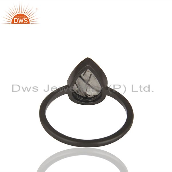 Suppliers Black Rutile Gemstone Black Color 92.5 Silver Ring Manufacturers