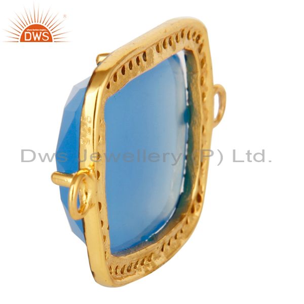 Suppliers 18K Gold Plated Sterling Silver Blue Chalcedony Pave Diamond Gemstone Connector