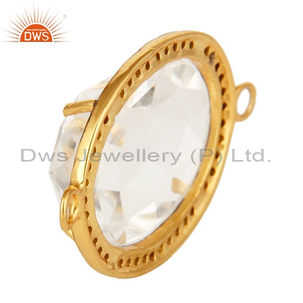 Suppliers Crystal Quartz And Pave Diamond Connector In 18K Gold Over Sterling Silver
