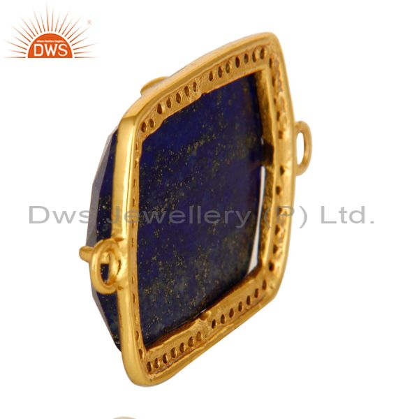 Suppliers Natural Lapis Lazuli Pave Diamond Connector In 18K Gold On Sterling Silver